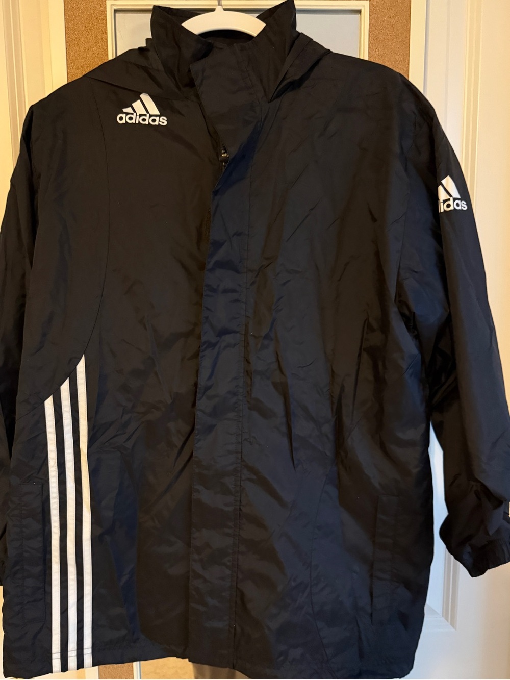 adidas Black Men’s Windbreaker with White Stripe Accents
